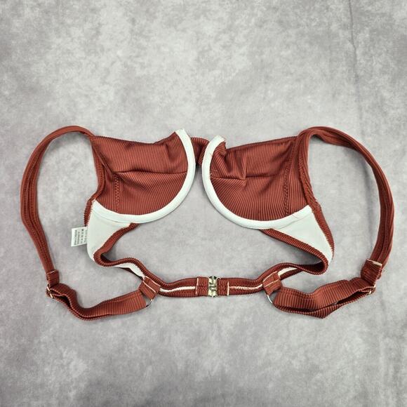 Brown Wired Adjustable Ribbed Bikini Top Swimwear Medium - Picture 7 of 8